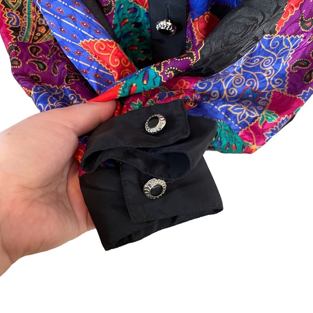 Vintage Notations Patchwork Print Pullover Button… - image 3